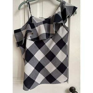 Beachlunchlounge One Shoulder Single Strap Gingham Women's Top 100% Cotton | M
